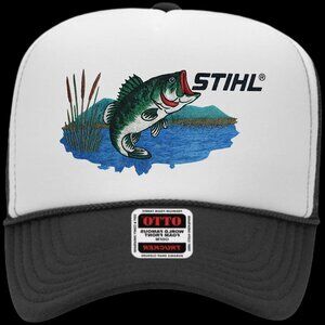 Large Mouth Bass Stihl Black And White Foam Trucker Snap Back